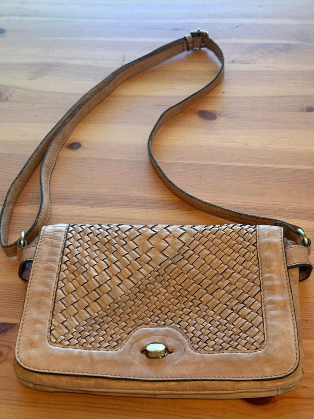 Soft Woven Leather Crossbody Bag in Tan